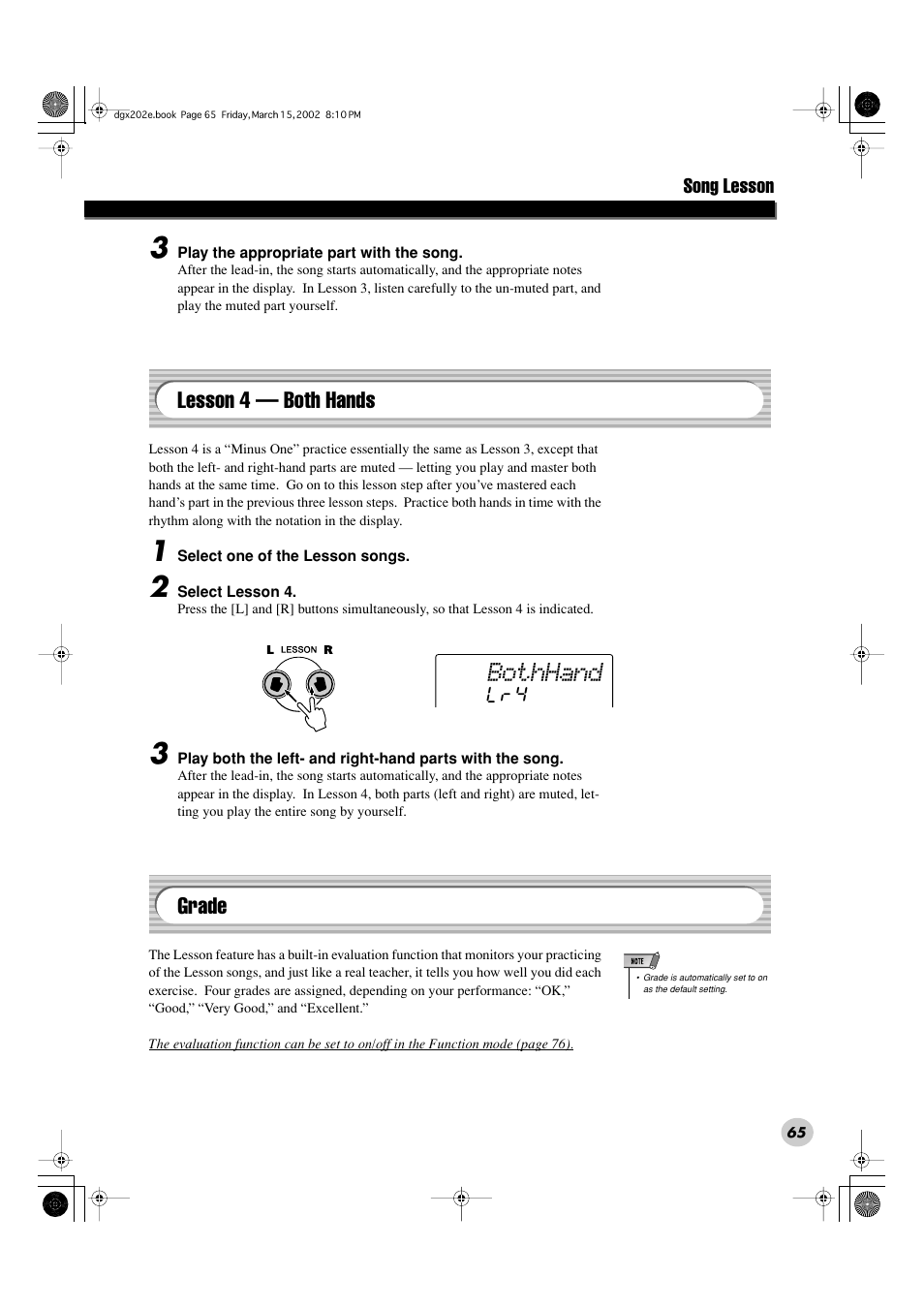 Bothhand, Lesson 4 — both hands, Grade | Yamaha DGX-202 User Manual | Page 65 / 98