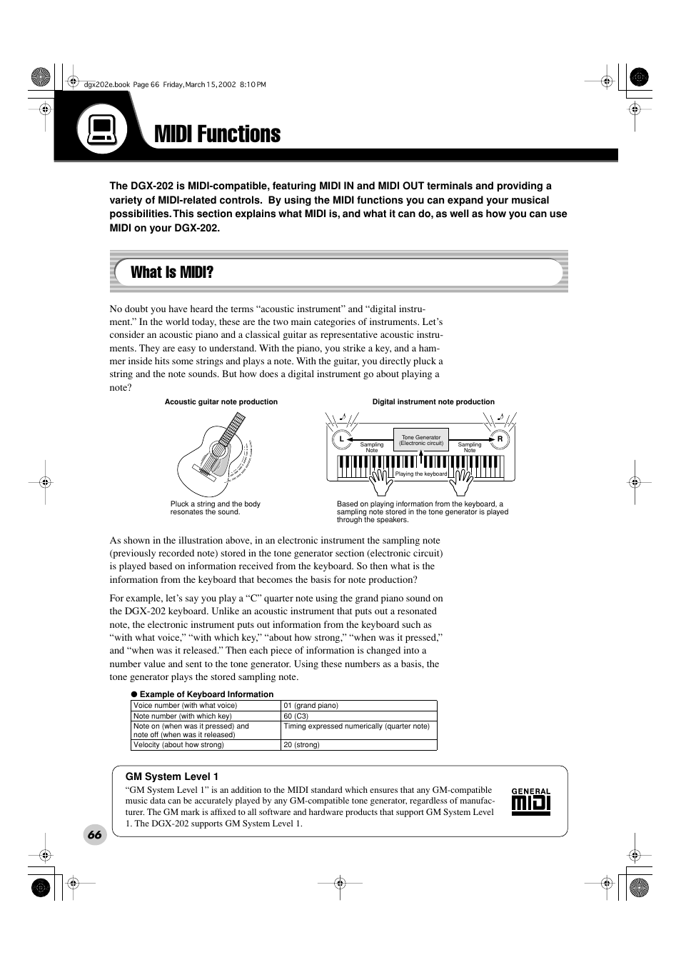 Midi functions, What is midi | Yamaha DGX-202 User Manual | Page 66 / 98
