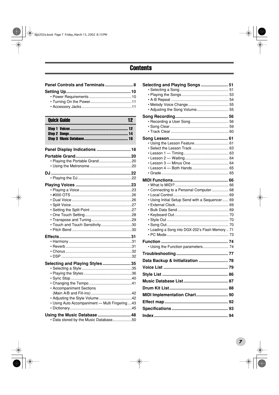 Yamaha DGX-202 User Manual | Page 7 / 98