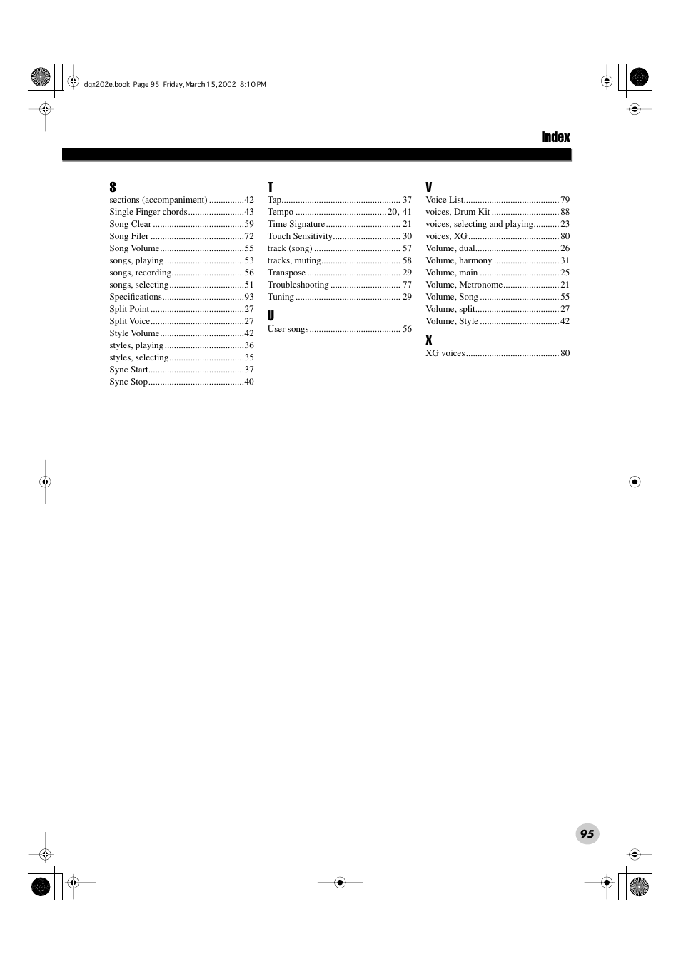 Index | Yamaha DGX-202 User Manual | Page 95 / 98