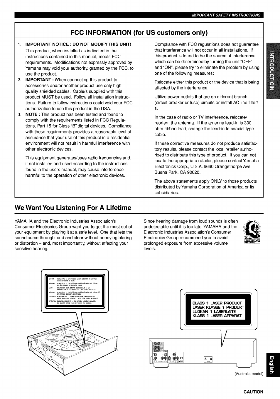 Fcc information (for us customers only), We want you listening for a lifetime | Yamaha DVD-C920 User Manual | Page 3 / 36