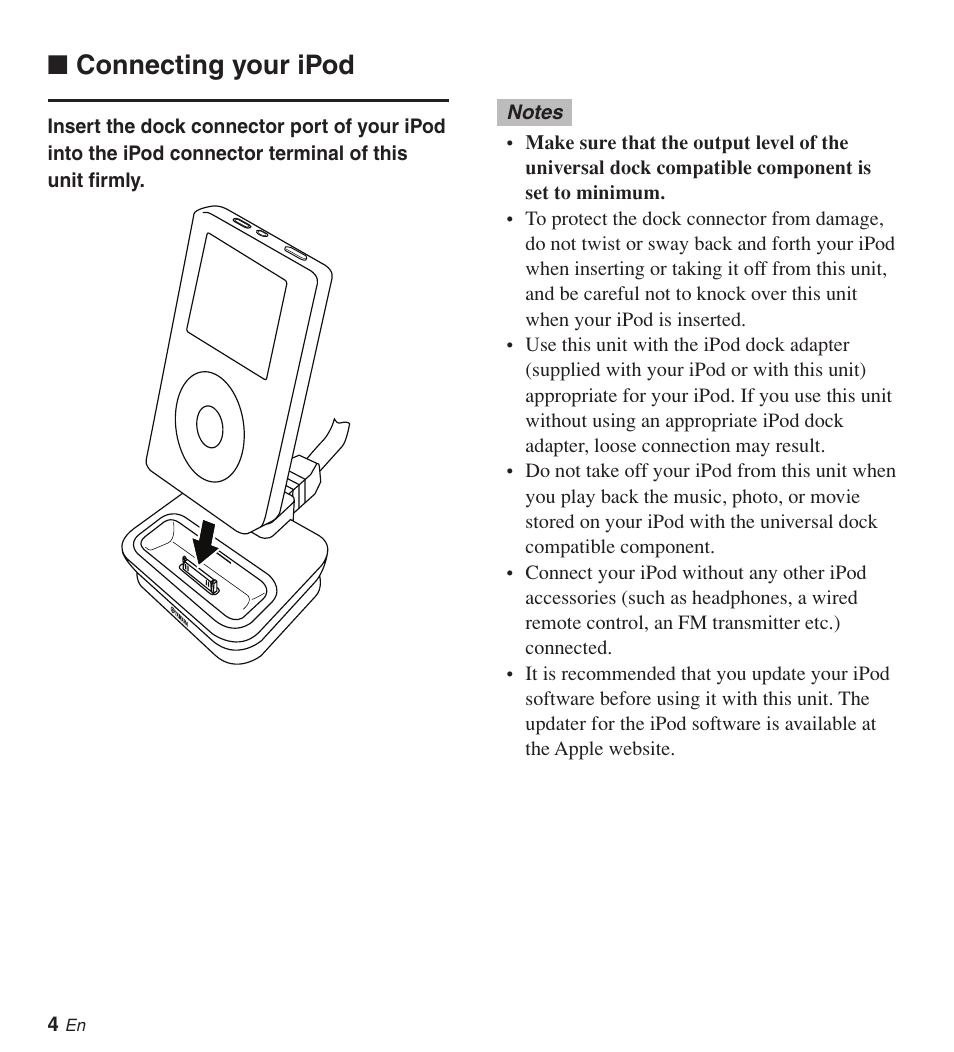 Connecting your ipod | Yamaha YDS-11 User Manual | Page 7 / 9