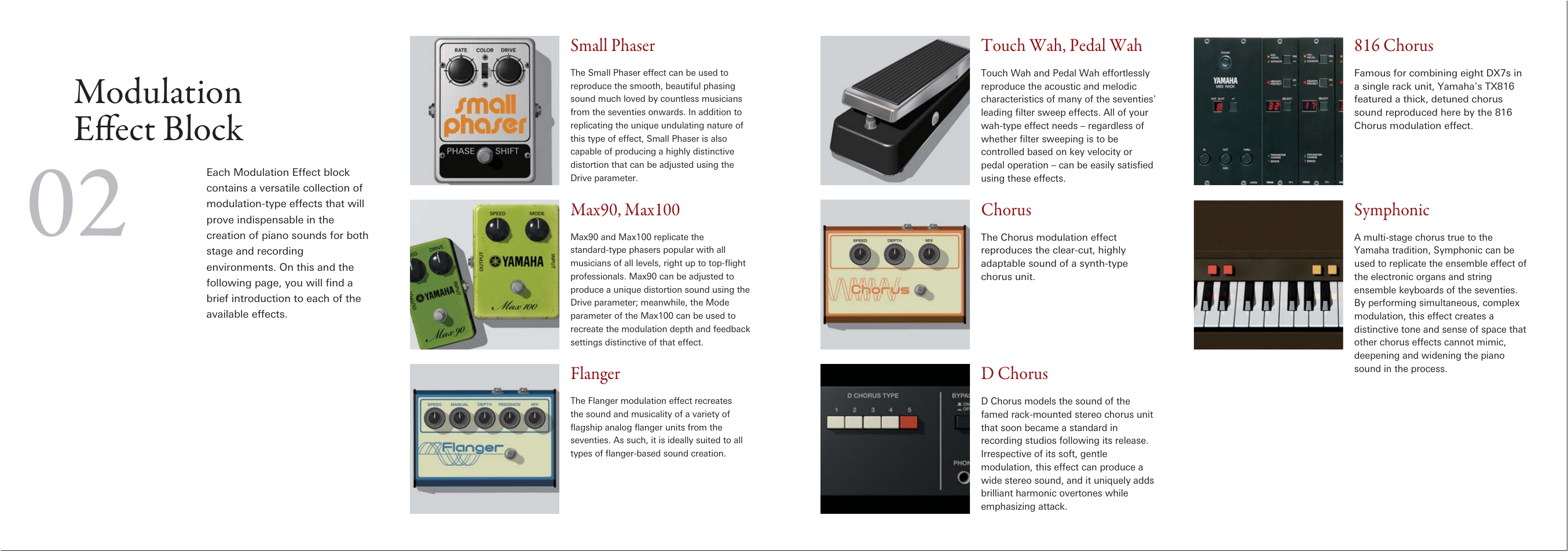 Modulation effect block, Small phaser, Flanger | Touch wah, pedal wah, Chorus, D chorus, 816 chorus, Symphonic | Yamaha CP1 User Manual | Page 10 / 12