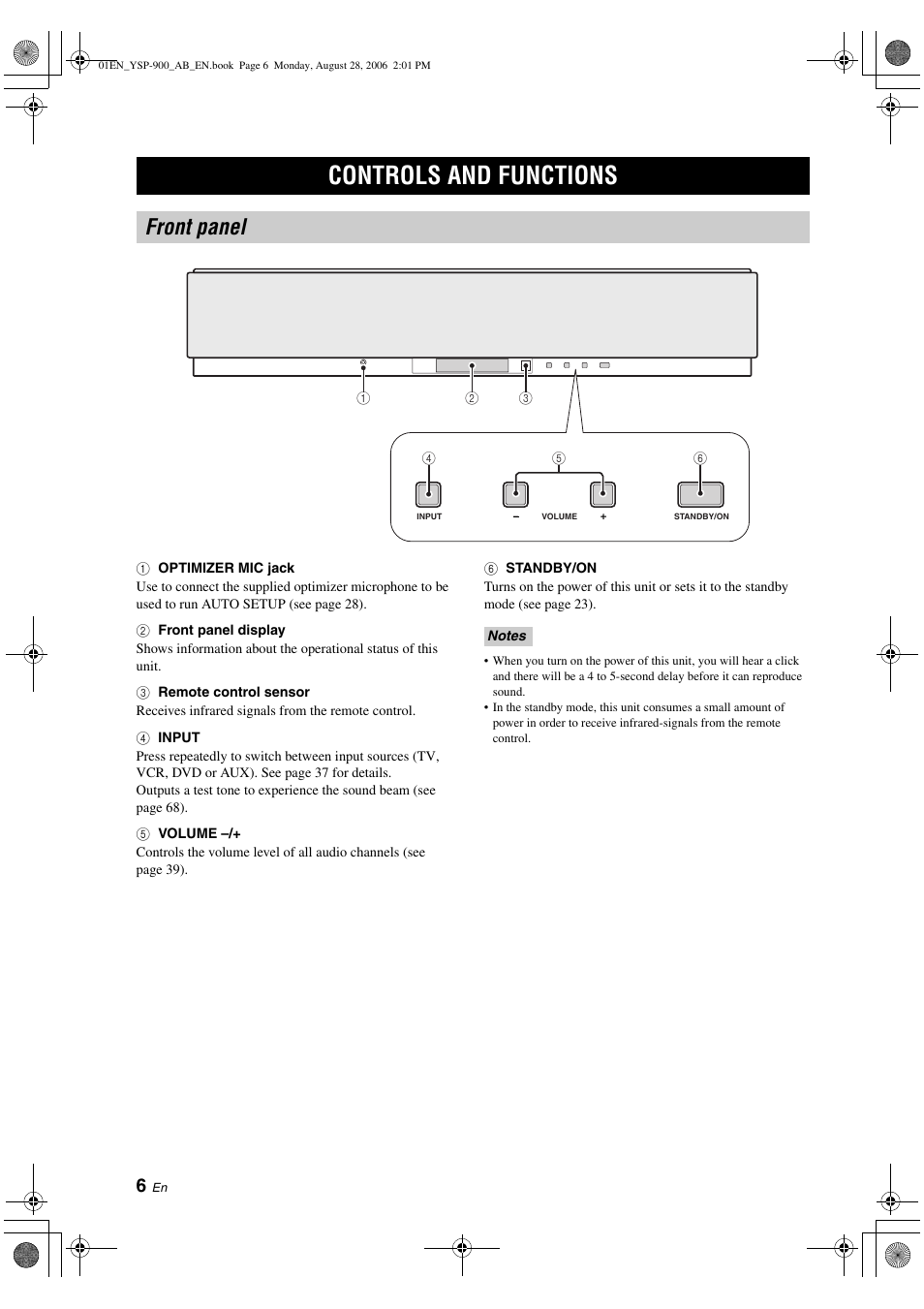 Controls and functions, Front panel, Preparation | Yamaha Digital Sound YSP-900 User Manual | Page 10 / 96