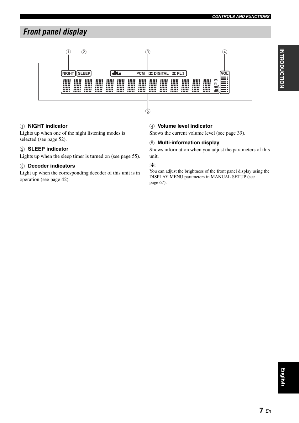 Front panel display | Yamaha Digital Sound YSP-900 User Manual | Page 11 / 96