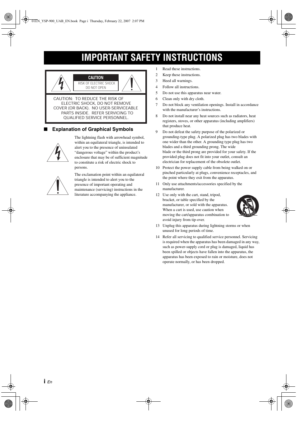 Important safety instructions | Yamaha Digital Sound YSP-900 User Manual | Page 2 / 96