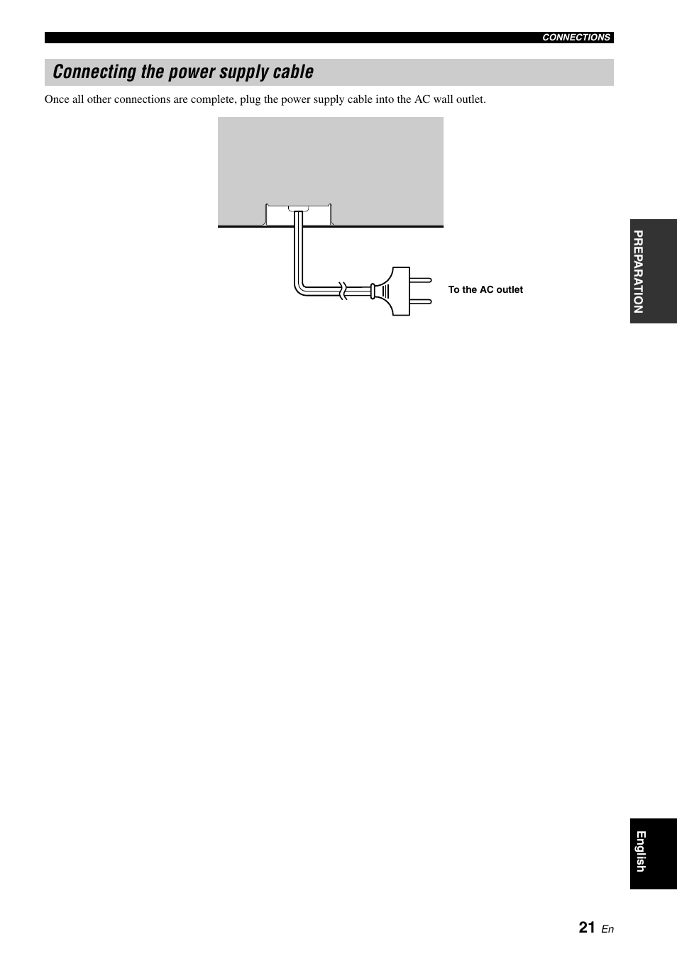 Connecting the power supply cable, Installing batteries in the remote control | Yamaha Digital Sound YSP-900 User Manual | Page 25 / 96