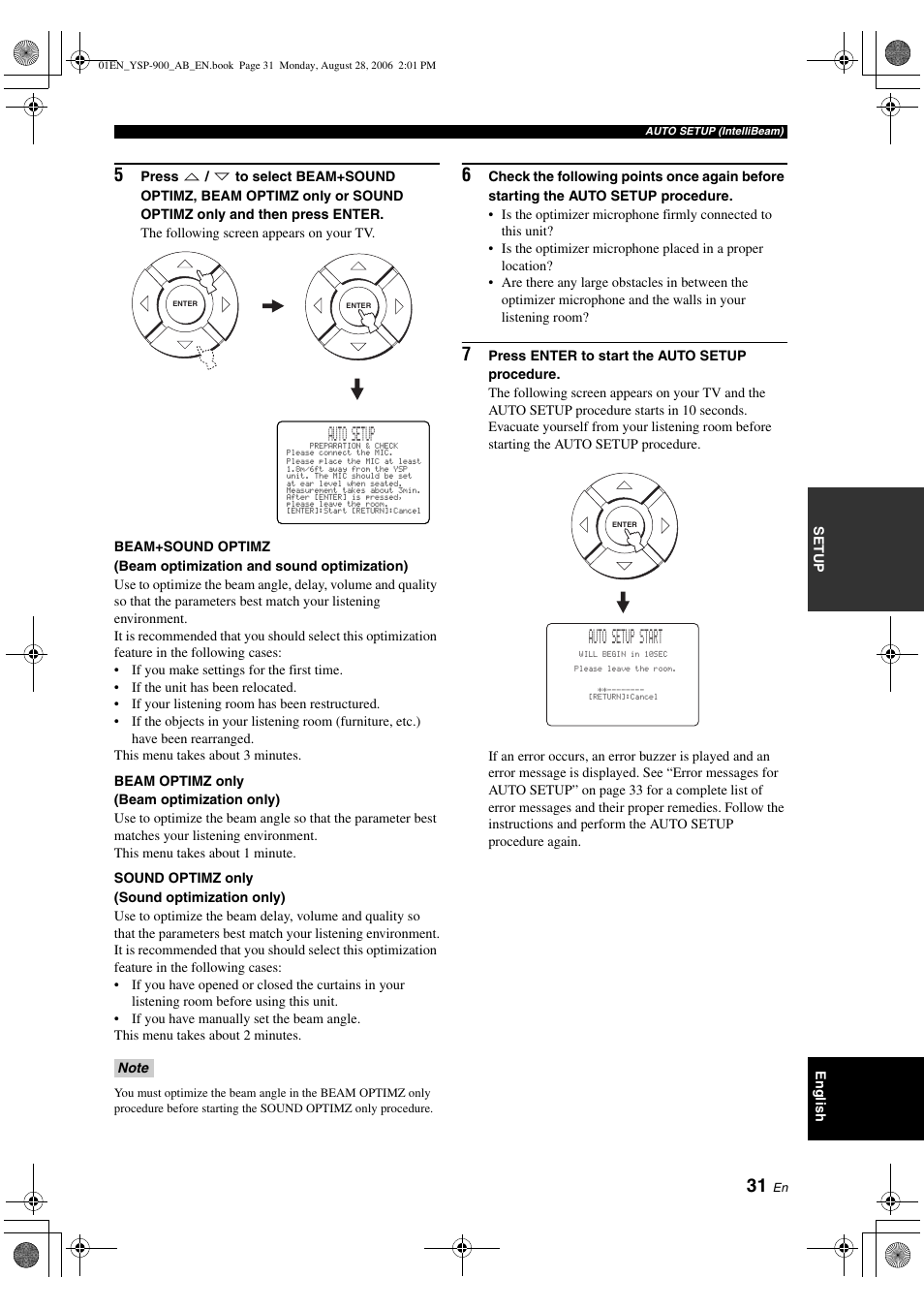 N in step 5 is dis, Step 6, Auto setup | Auto setup start | Yamaha Digital Sound YSP-900 User Manual | Page 35 / 96