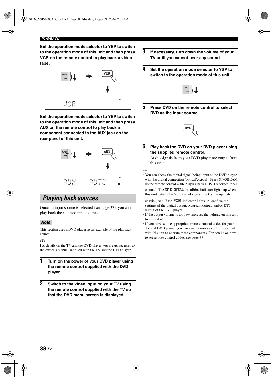 Playing back sources, 3 beam | Yamaha Digital Sound YSP-900 User Manual | Page 42 / 96