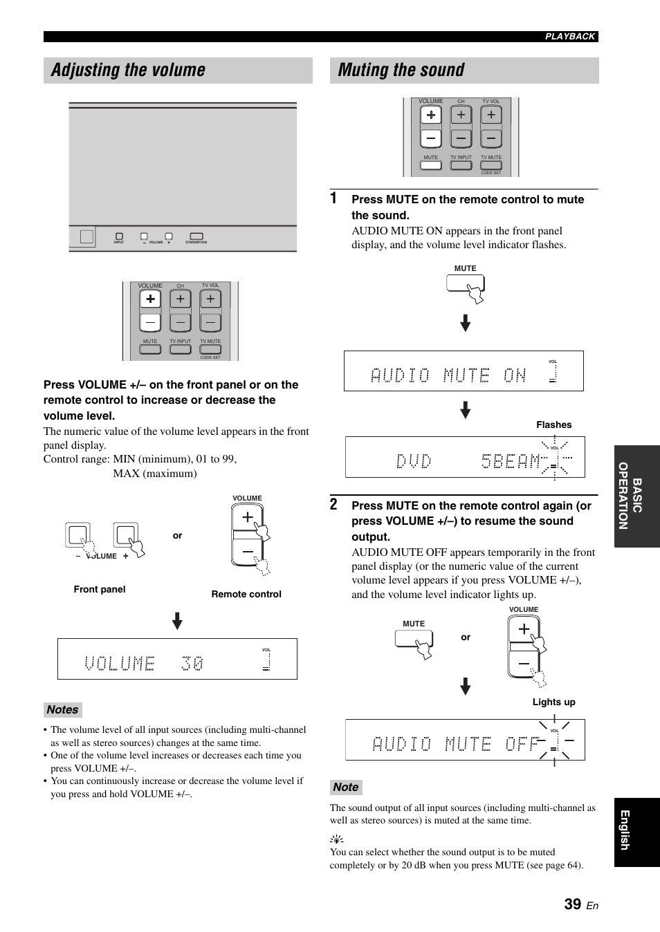 Adjusting the volume, Muting the sound | Yamaha Digital Sound YSP-900 User Manual | Page 43 / 96