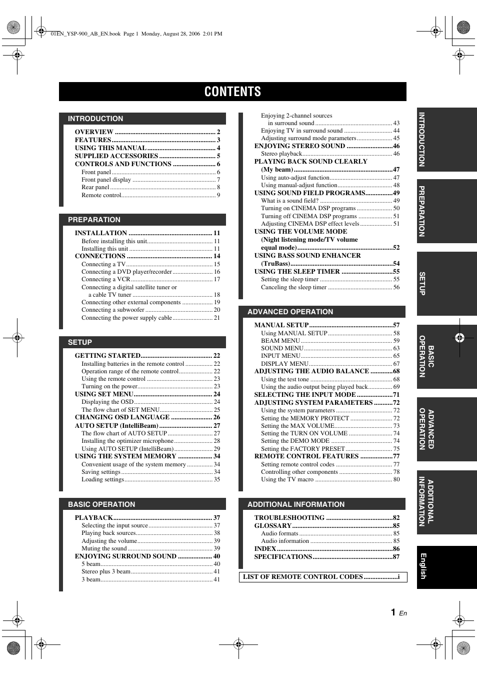 Yamaha Digital Sound YSP-900 User Manual | Page 5 / 96