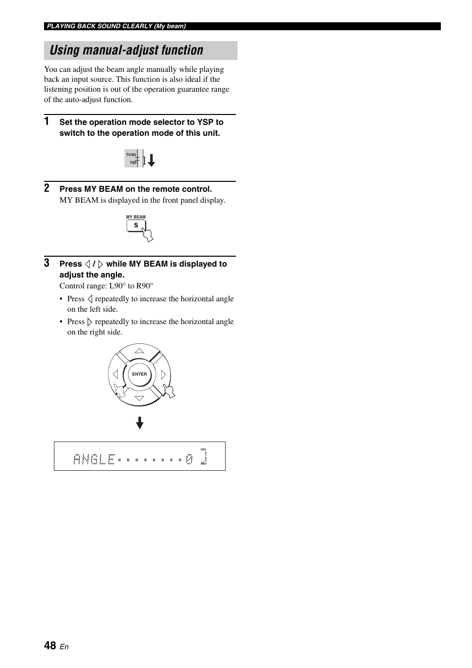 Using manual-adjust function, Using the volume mode | Yamaha Digital Sound YSP-900 User Manual | Page 52 / 96