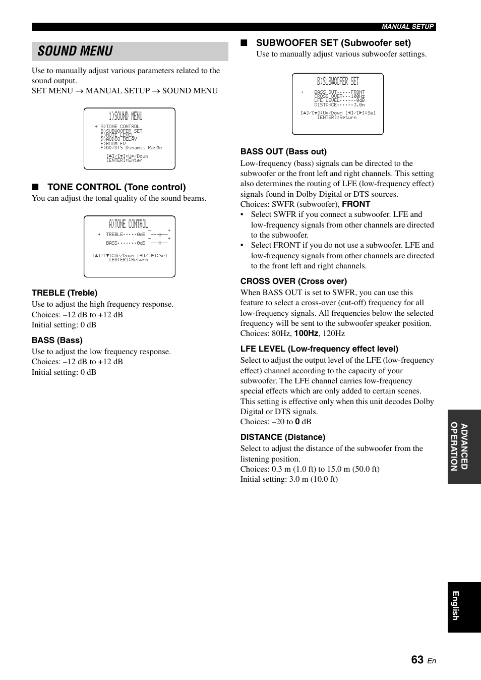 Sound menu, Selecting the input mode, 1)sound menu | A)tone control, B)subwoofer set, Tone control (tone control), Subwoofer set (subwoofer set) | Yamaha Digital Sound YSP-900 User Manual | Page 67 / 96