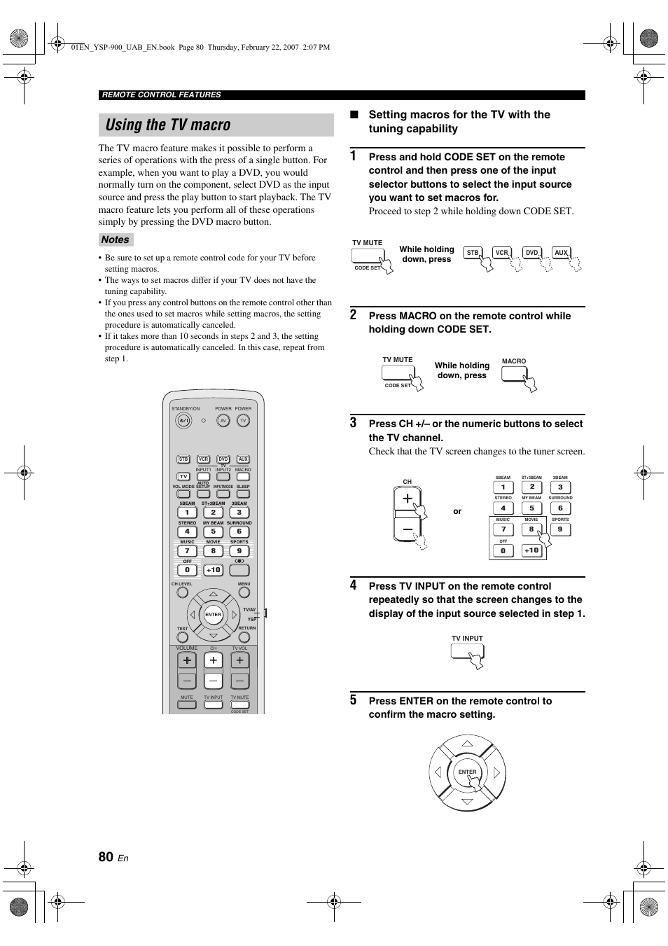 Using the tv macro, Glossary | Yamaha Digital Sound YSP-900 User Manual | Page 84 / 96