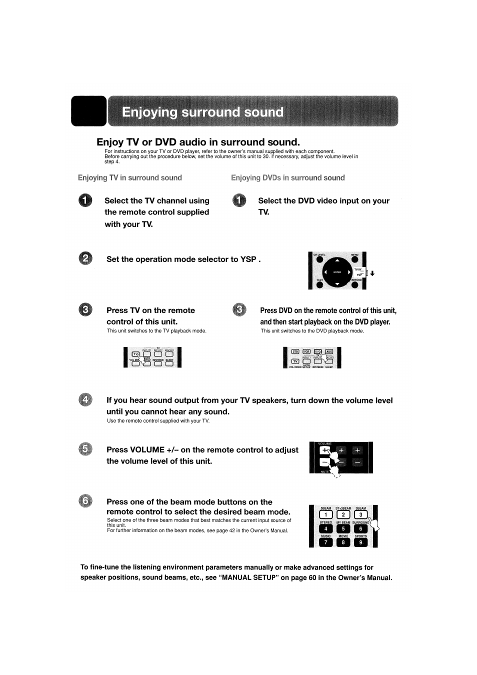 Enjoy tv or dvd audio in surround sound | Yamaha YSP-1100 User Manual | Page 104 / 104