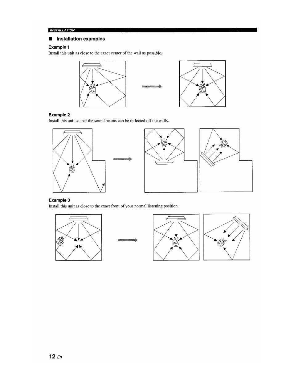 Installation examples, Example 1, Example 2 | Example 3, 12 en | Yamaha YSP-1100 User Manual | Page 16 / 104