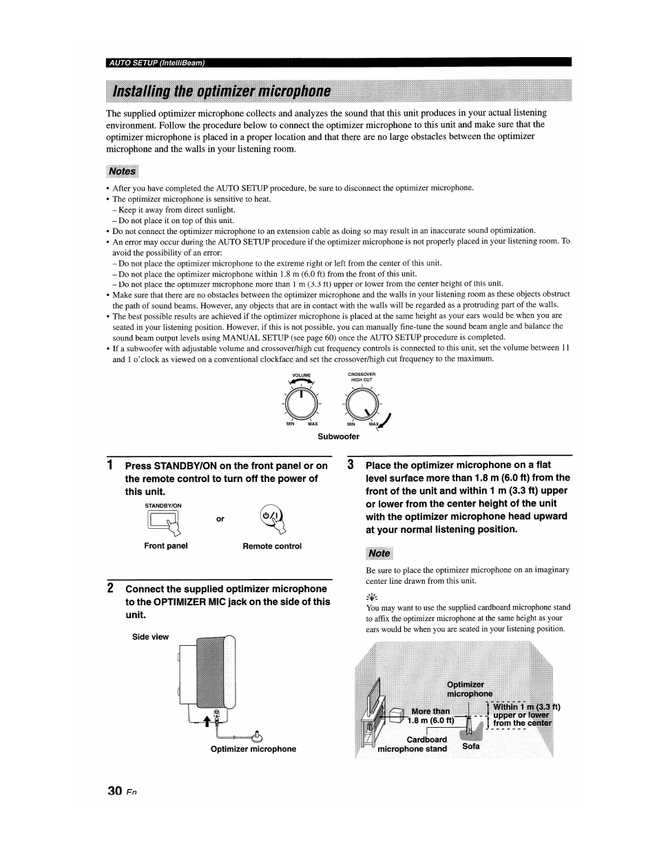 Installing the optimizer microphone, Notes, Note | Yamaha YSP-1100 User Manual | Page 34 / 104