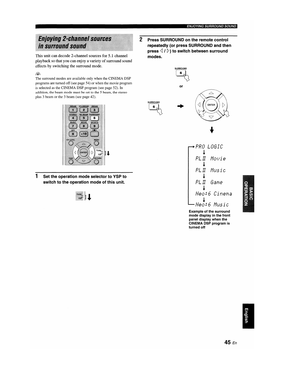 Enjoying 2~channei sources in surround sound, T'iovi, T'1u£ i c | B-sns | Yamaha YSP-1100 User Manual | Page 49 / 104