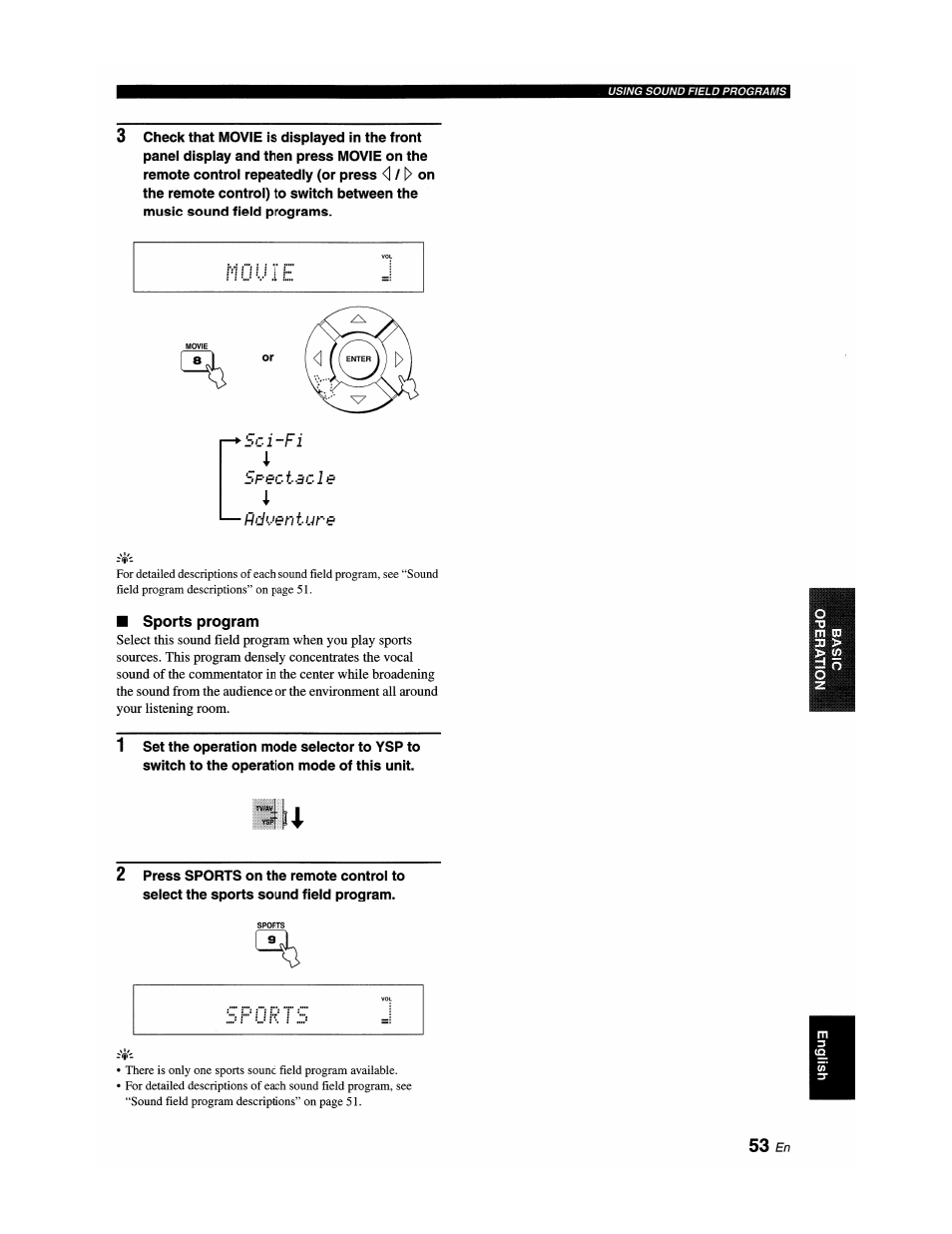 5ci-fi, Sports program | Yamaha YSP-1100 User Manual | Page 57 / 104