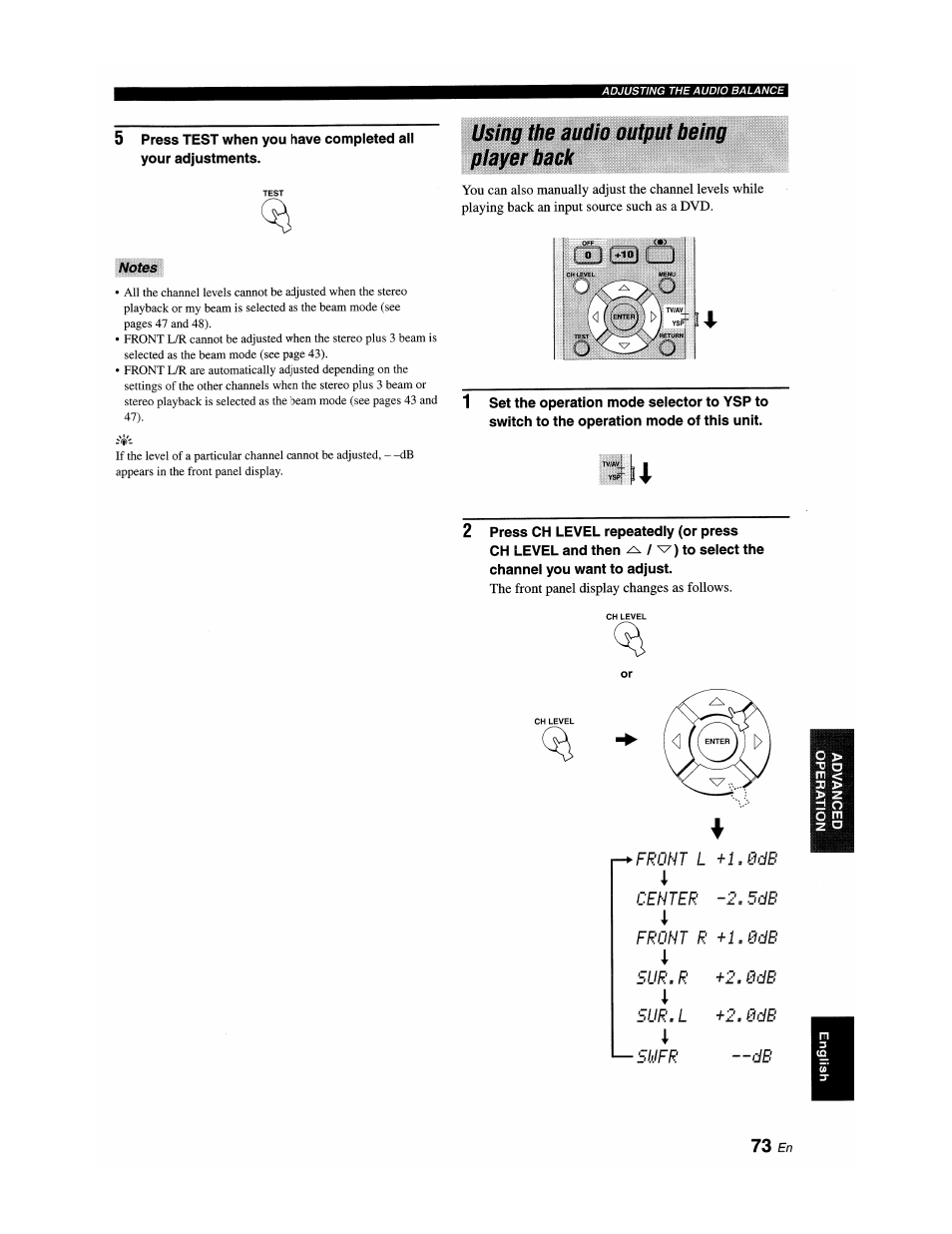 Using the audio output being piayerback, Using the audio output being player back | Yamaha YSP-1100 User Manual | Page 77 / 104