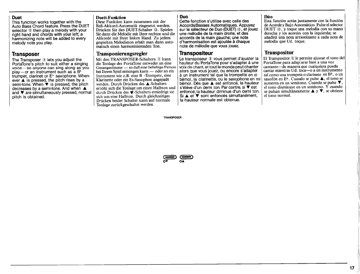 Transposer, Duett-funktion, Transponieningsregler | Transpositeur, Transpositor | Yamaha Portatone PCR-800 User Manual | Page 19 / 35