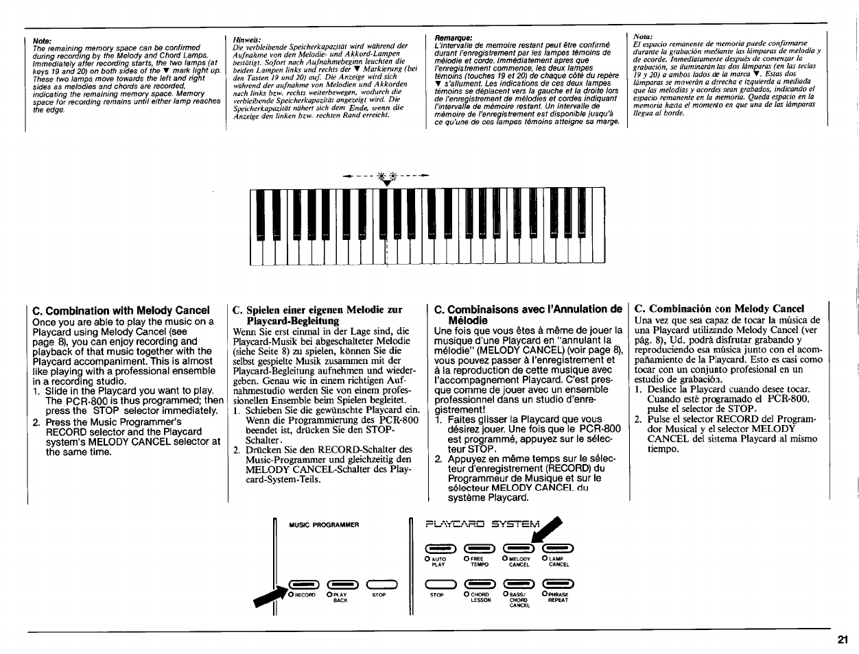 C. combination with melody cancel, C. combinaisons avec l’annulation de mélodie, C. combinación con melody cancel | Yamaha Portatone PCR-800 User Manual | Page 23 / 35