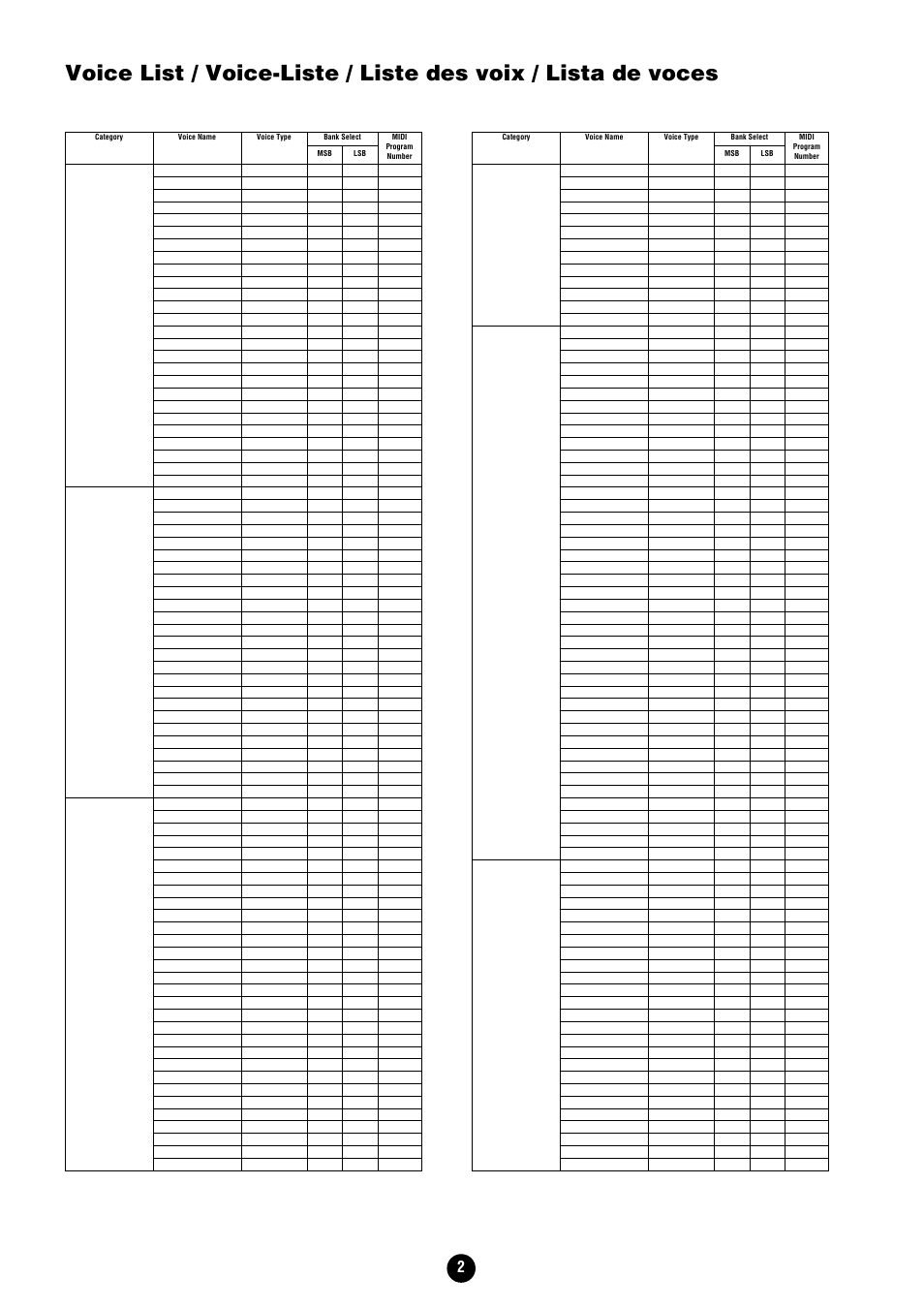 Voice list, Cvp-210 | Yamaha Clavinova CVP-204 User Manual | Page 2 / 56