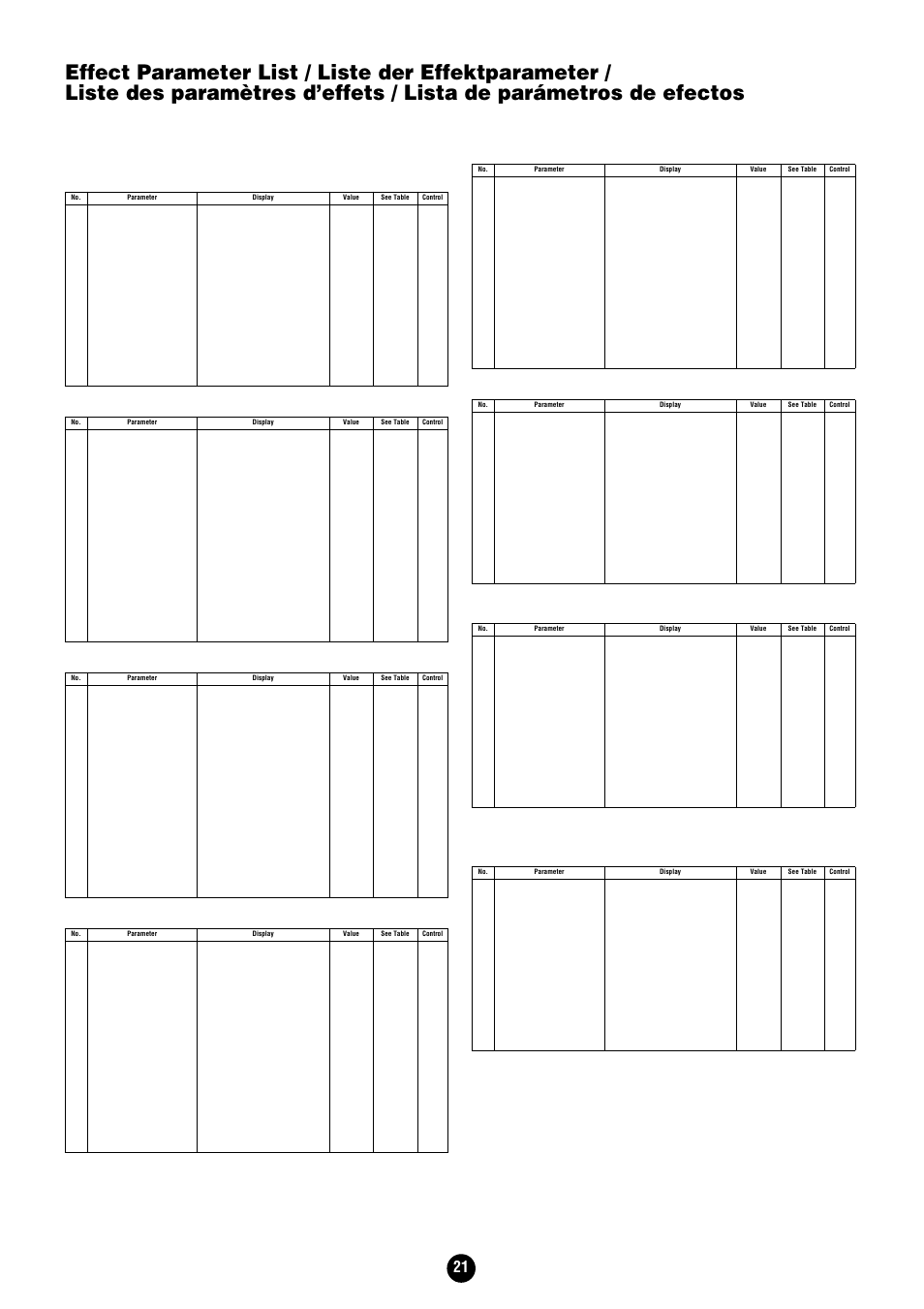 Effect parameter list | Yamaha Clavinova CVP-204 User Manual | Page 21 / 56