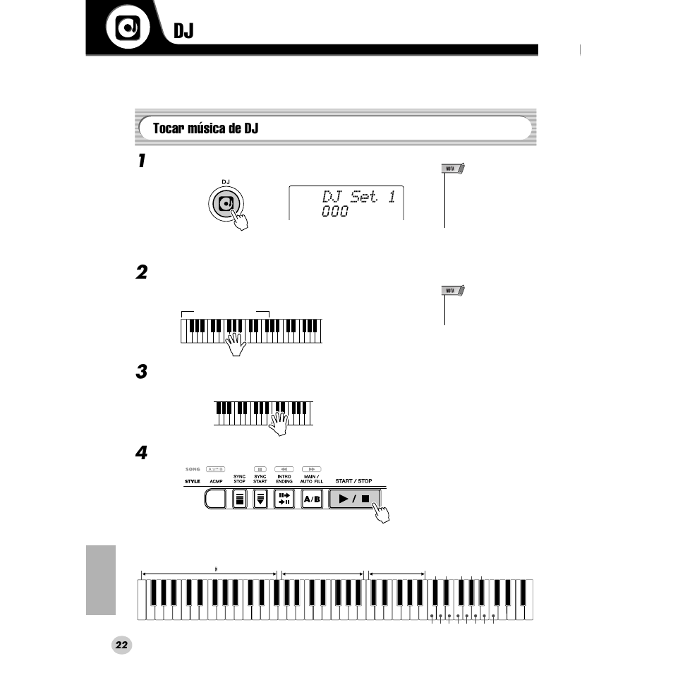 Tocar música de dj, Dj set 1 | Yamaha DGX200 User Manual | Page 22 / 100