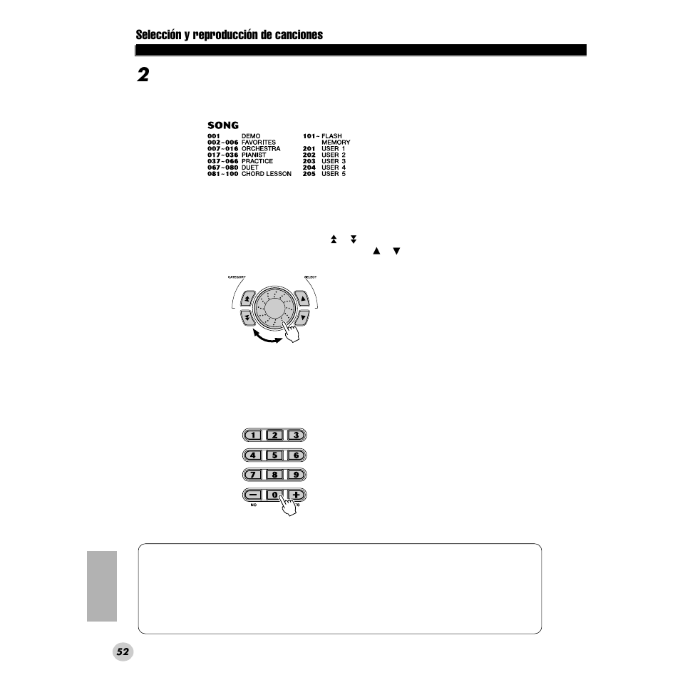 Selección y reproducción de canciones | Yamaha DGX200 User Manual | Page 52 / 100