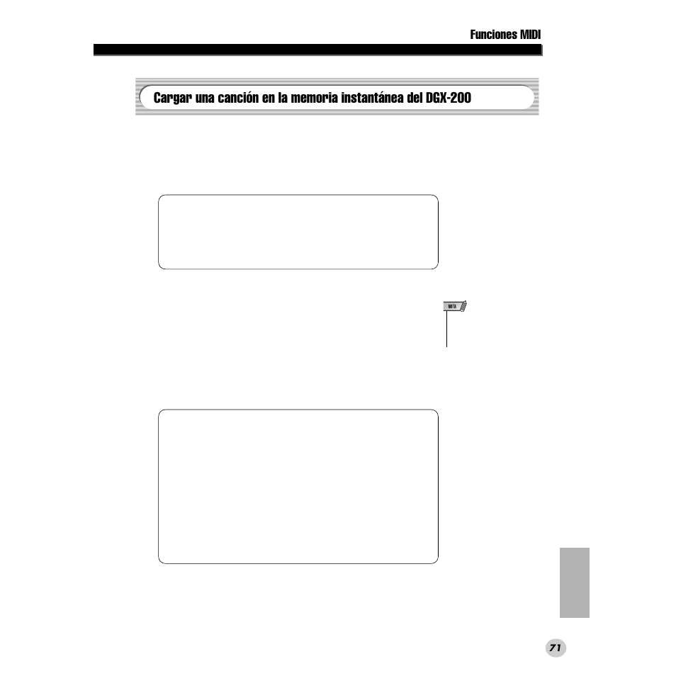 Cargar una canción en la memoria instantánea, Del dgx-200, Funciones midi | Yamaha DGX200 User Manual | Page 71 / 100