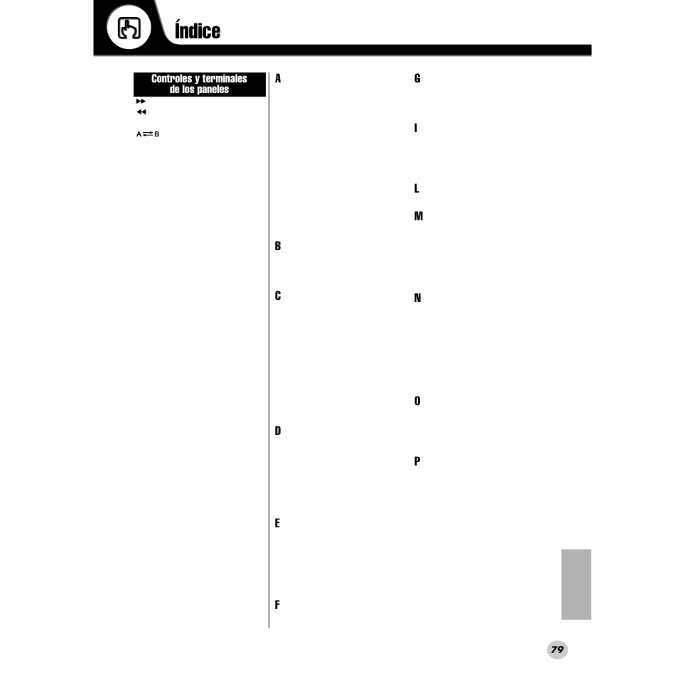 Índice, Controles y terminales de los paneles | Yamaha DGX200 User Manual | Page 79 / 100