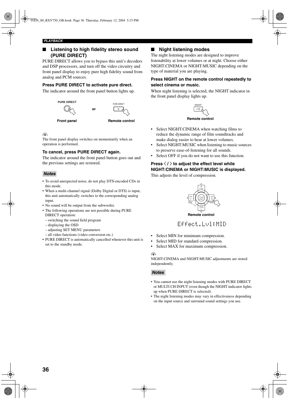 Effect.lvl:mid | Yamaha DSP-AX750SE User Manual | Page 38 / 91