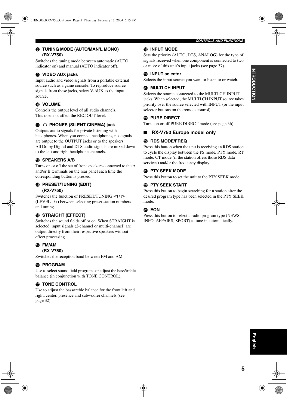 Yamaha DSP-AX750SE User Manual | Page 7 / 91