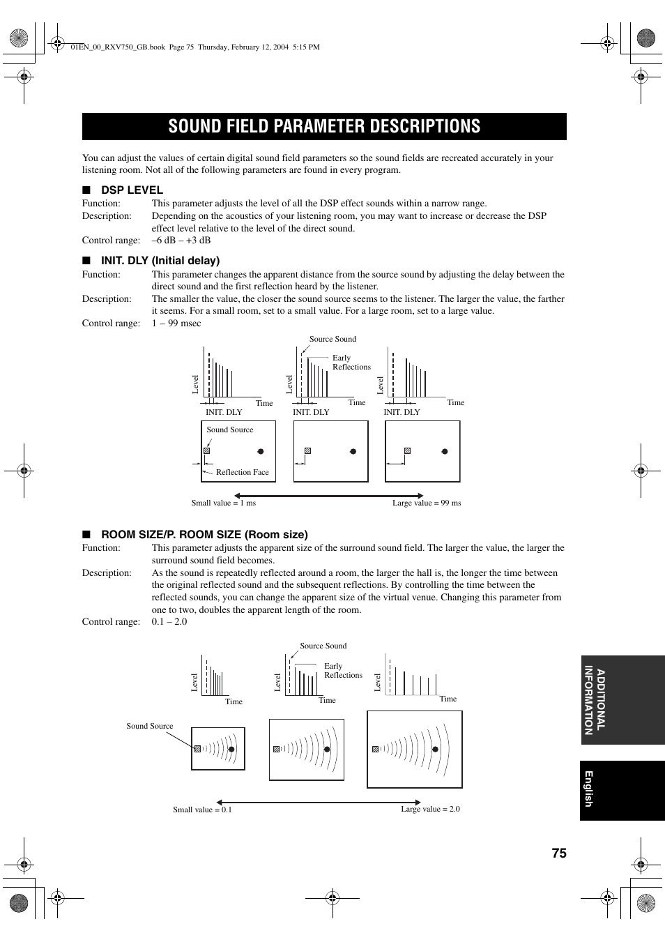 Sound field parameter descriptions | Yamaha DSP-AX750SE User Manual | Page 77 / 91