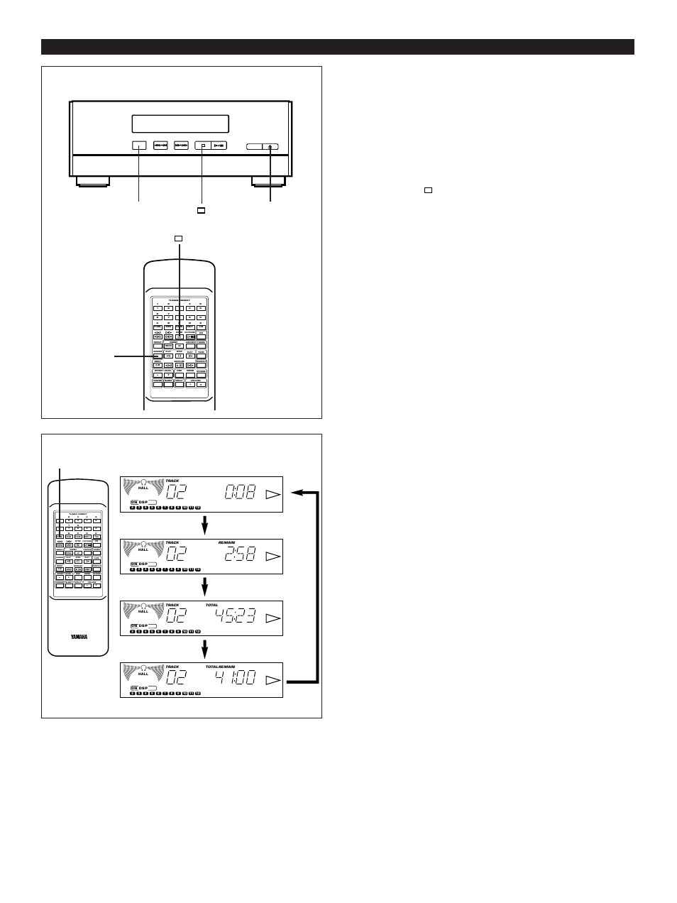 Random play, Switching the time display, E-22 | Compact disc player operation, Cd player, Load a disc and close the disc table, Time | Yamaha CC-50 User Manual | Page 24 / 48