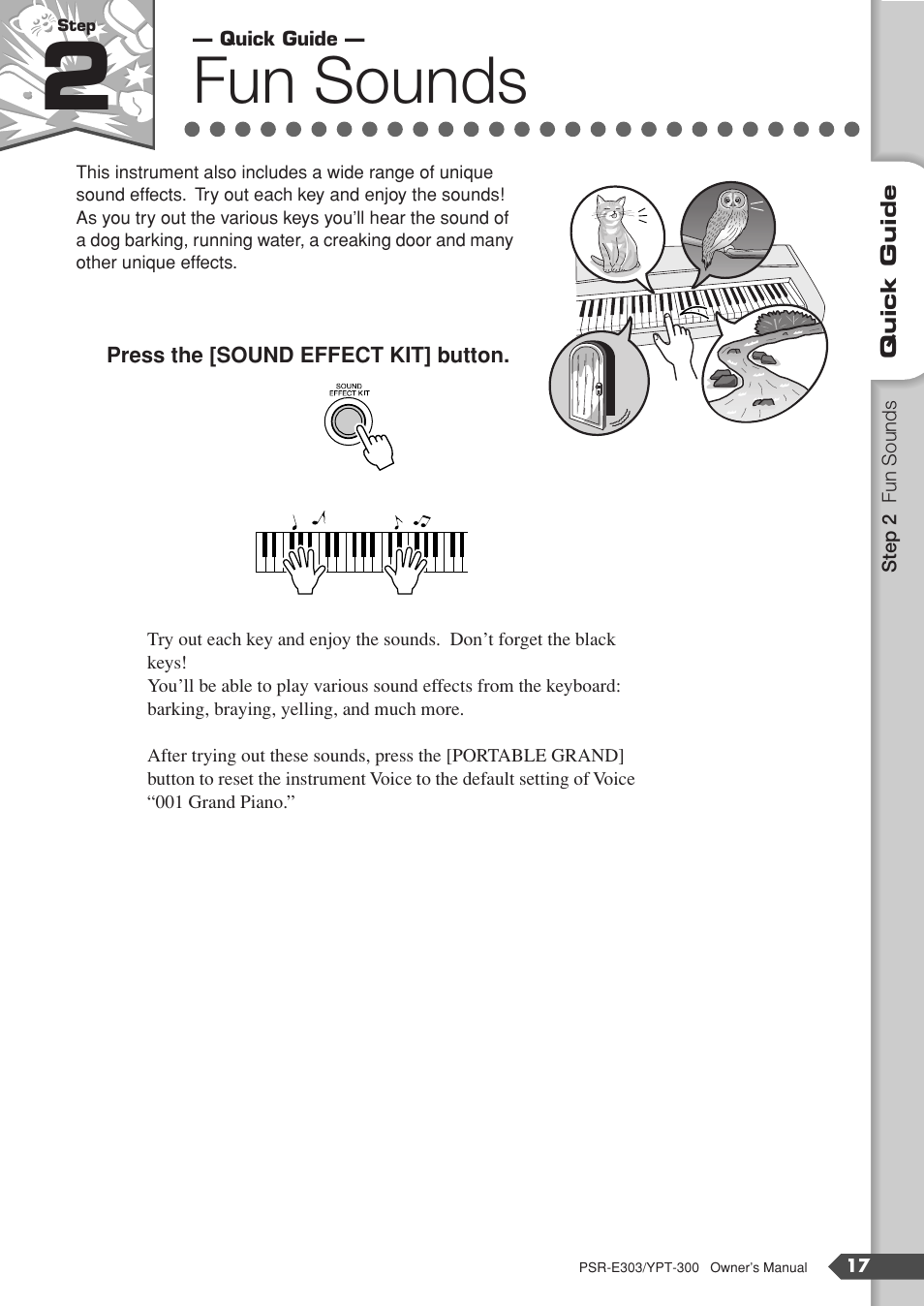 Step 2 fun sounds, Step 2, Fun sounds | Yamaha YPT-300 User Manual | Page 17 / 84