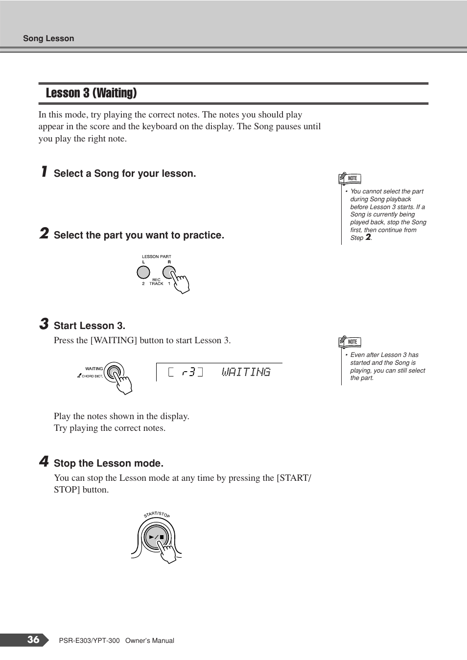 Lesson 3 (waiting) | Yamaha YPT-300 User Manual | Page 36 / 84