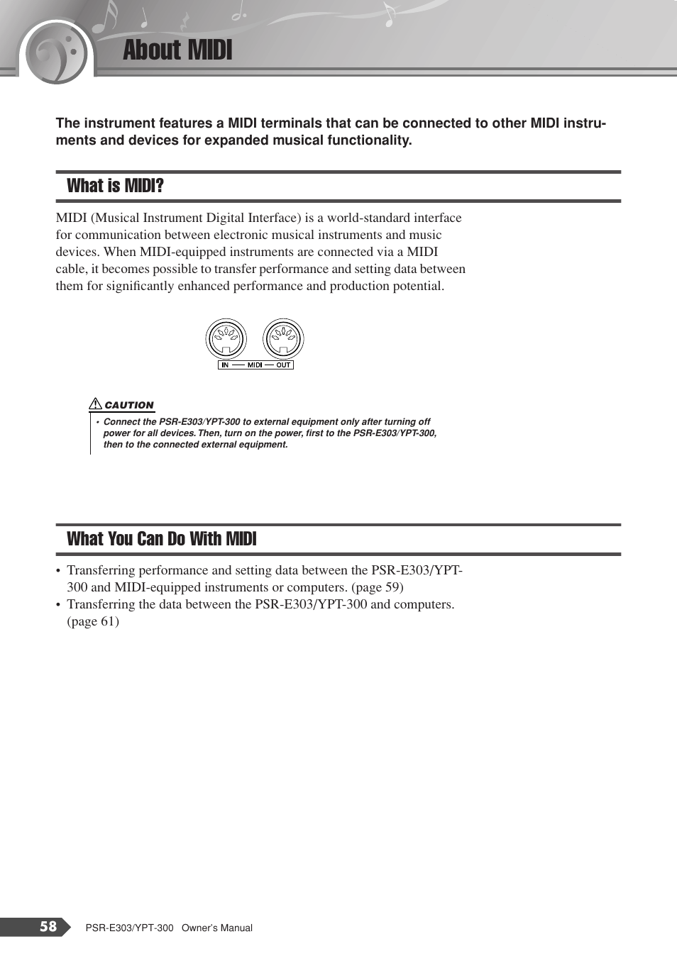 About midi, What is midi, What you can do with midi | What is midi? what you can do with midi | Yamaha YPT-300 User Manual | Page 58 / 84