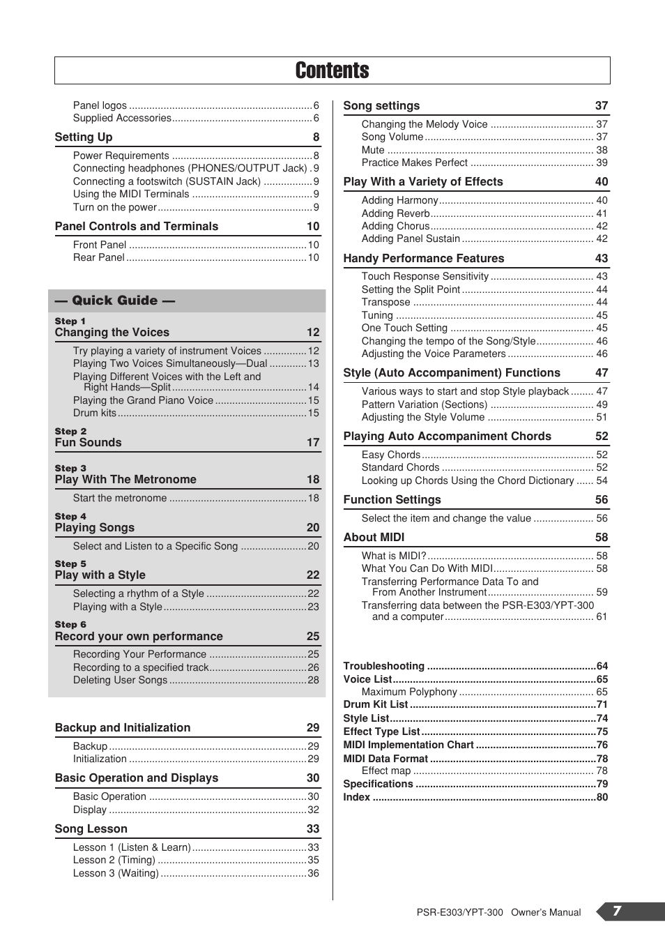 Yamaha YPT-300 User Manual | Page 7 / 84