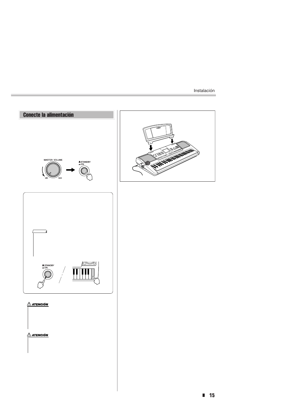 Conecte la alimentación | Yamaha Portable Entertainment Station PSR-K1 User Manual | Page 15 / 104