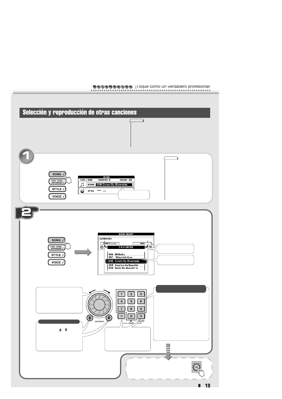 Selección y reproducción de otras canciones | Yamaha Portable Entertainment Station PSR-K1 User Manual | Page 19 / 104