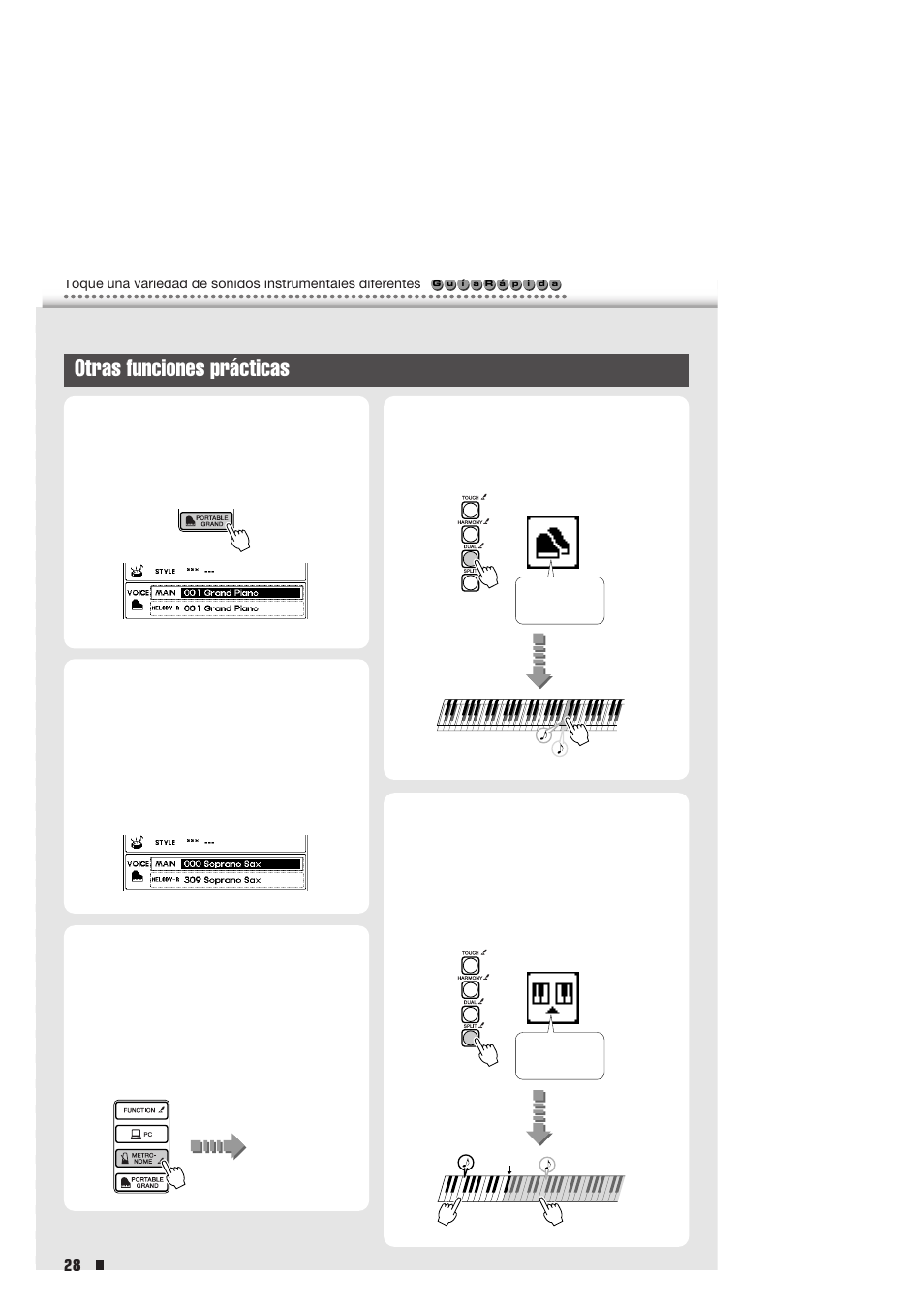 Otras funciones prácticas | Yamaha Portable Entertainment Station PSR-K1 User Manual | Page 28 / 104