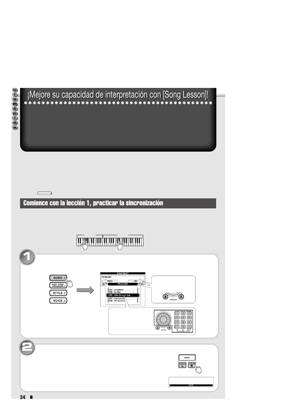 Mejore su capacidad de interpretación con, Song lesson | Yamaha Portable Entertainment Station PSR-K1 User Manual | Page 34 / 104