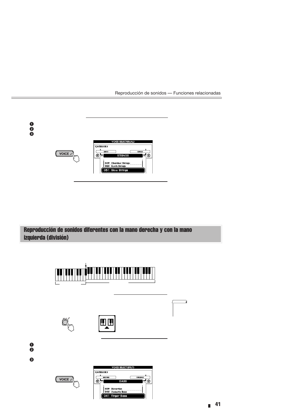 Con la mano izquierda (división) | Yamaha Portable Entertainment Station PSR-K1 User Manual | Page 41 / 104