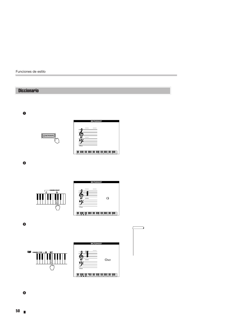 Diccionario | Yamaha Portable Entertainment Station PSR-K1 User Manual | Page 50 / 104