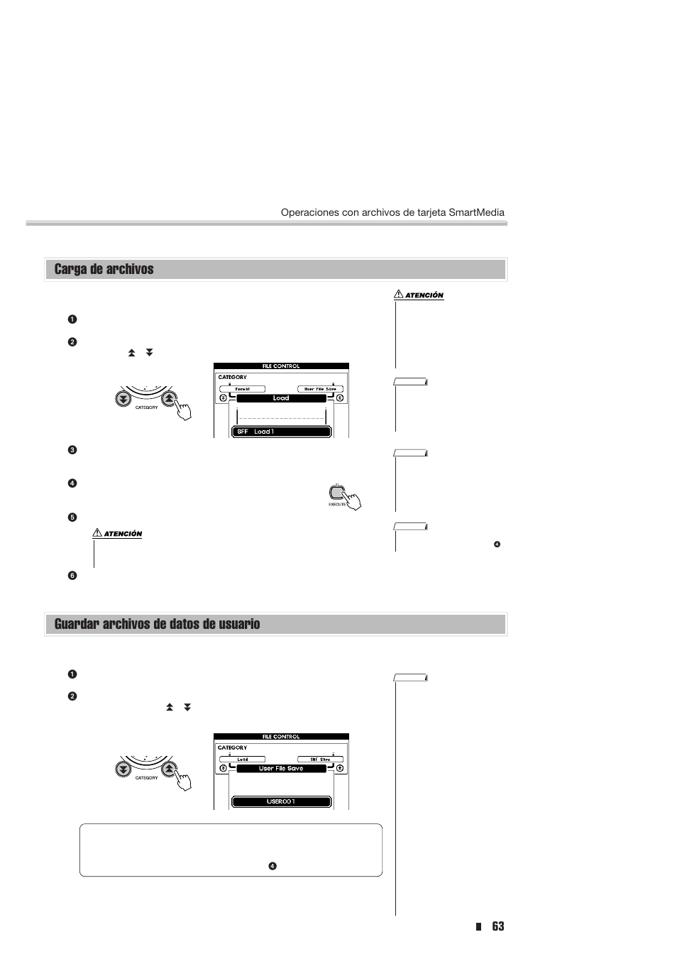 Carga de archivos, Guardar archivos de datos de usuario | Yamaha Portable Entertainment Station PSR-K1 User Manual | Page 63 / 104