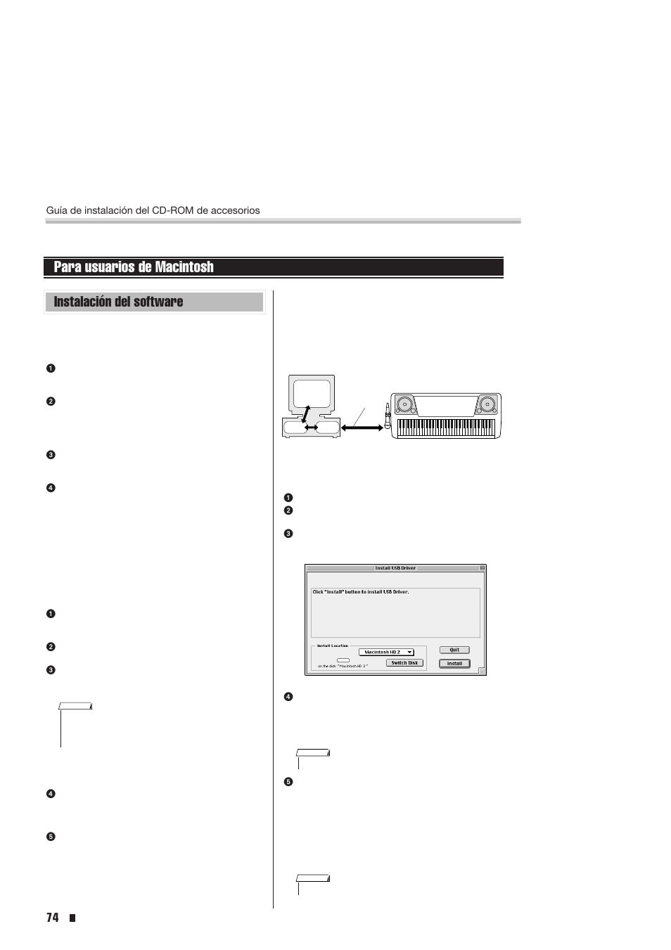 Para usuarios de macintosh, Instalación del software | Yamaha Portable Entertainment Station PSR-K1 User Manual | Page 74 / 104