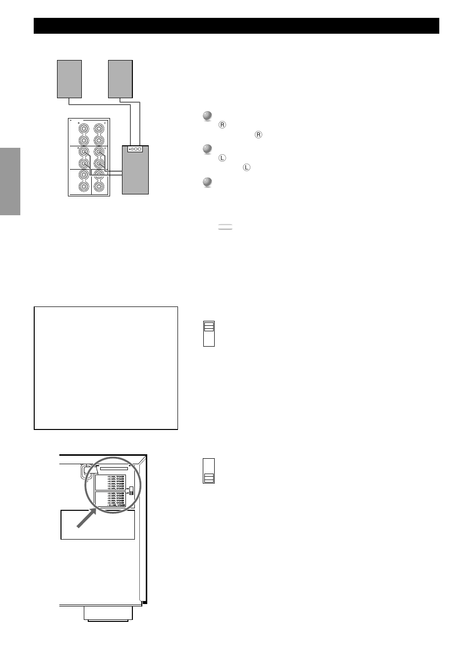 Hookups, Connecting a rear subwoofer, Impedance selector switch | Warning | Yamaha DSP-AX1 User Manual | Page 24 / 88