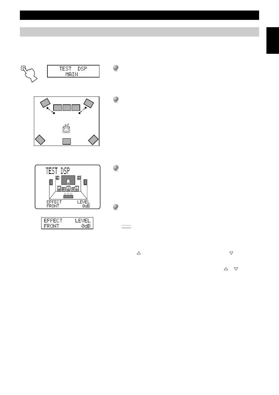 Dsp test, Speaker output levels | Yamaha DSP-AX1 User Manual | Page 31 / 88